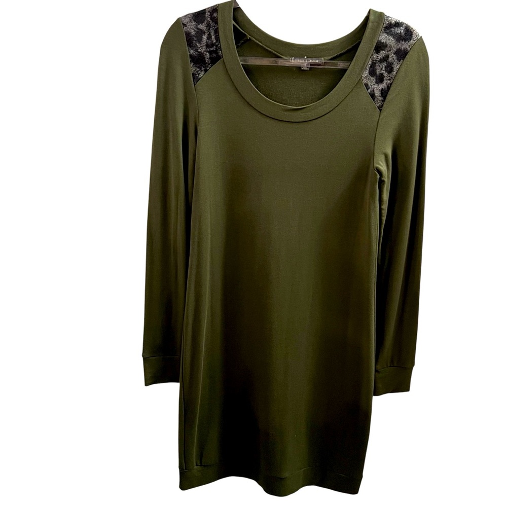THREADS 4 THOUGHT DRESS, Sz S, Green Bodycon Stretch Dress w/ Faux Suede Detail.